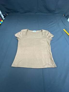 Electric Behaviour Brown Square Neck Short Sleeve Fitted Top Size L